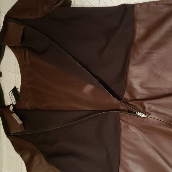 Halogen NORDSTROM New Leather & Ponte Knit Shift Dress ESPRESSO BLACK Womens XLP - Picture 13 of 16